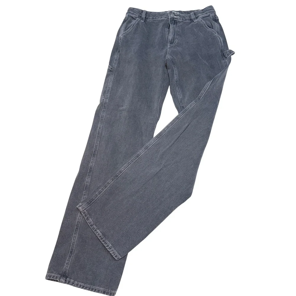PacSun Womens Carpenter Jeans High Rise Straight Leg Faded Black Denim Utility